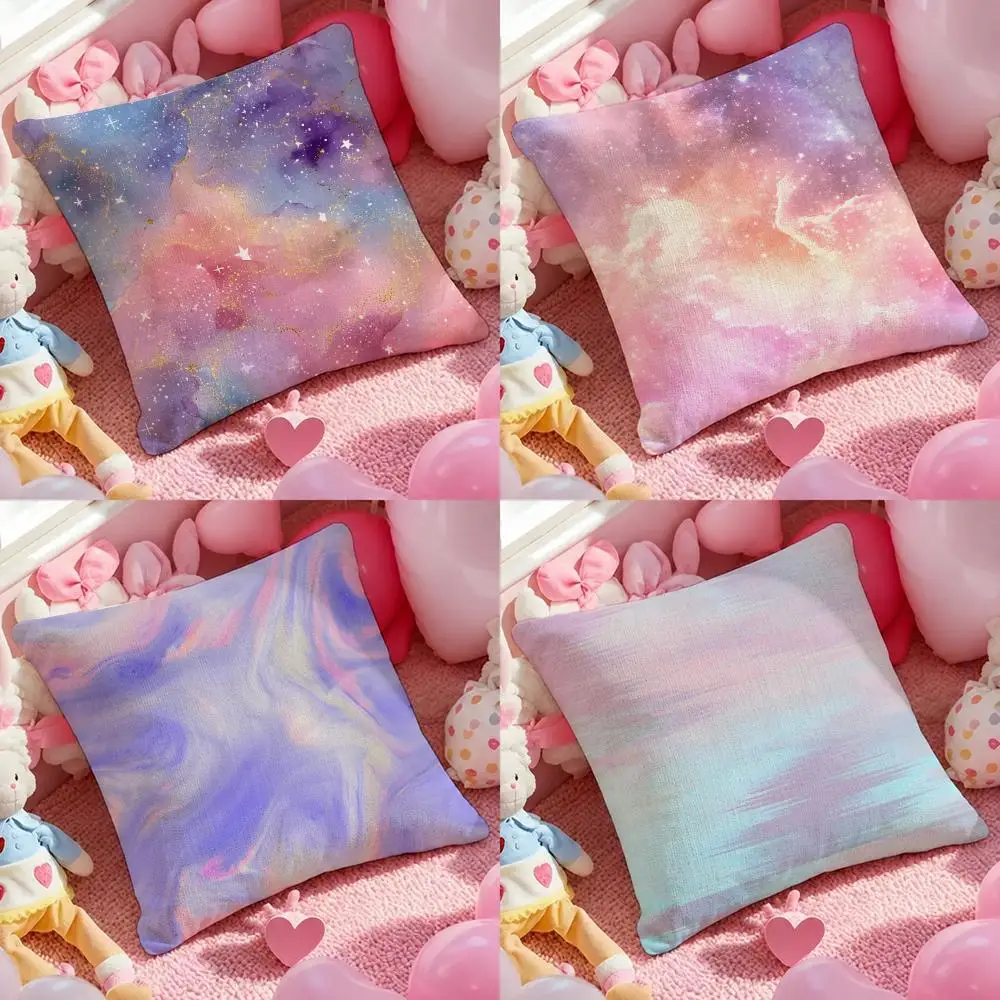 Art Pastel Galaxy Gradient Texture Cushion Cover Pink Linen Texture Cushion Cover Double Sided Invisible Zipper Deco