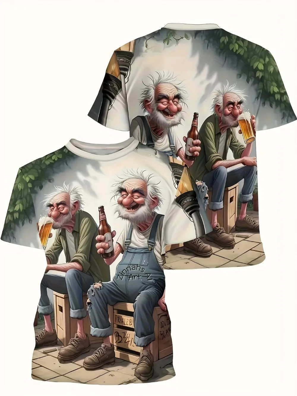 Two Elderly Men Beer Socializing Fun Design for Men 3D Printed T-shirt Outdoor Sports and Leisure Children's Short-sleeved Shirt
