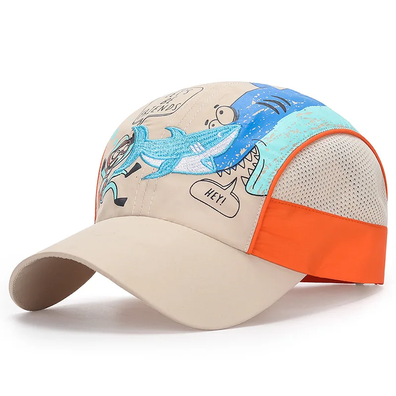 

Boy Girl Colour Cartoon Shark Embroidery Print Sport Sunscreen Sun Hat Child Summer Quick Drying Mesh SunShade Baseball Cap A33