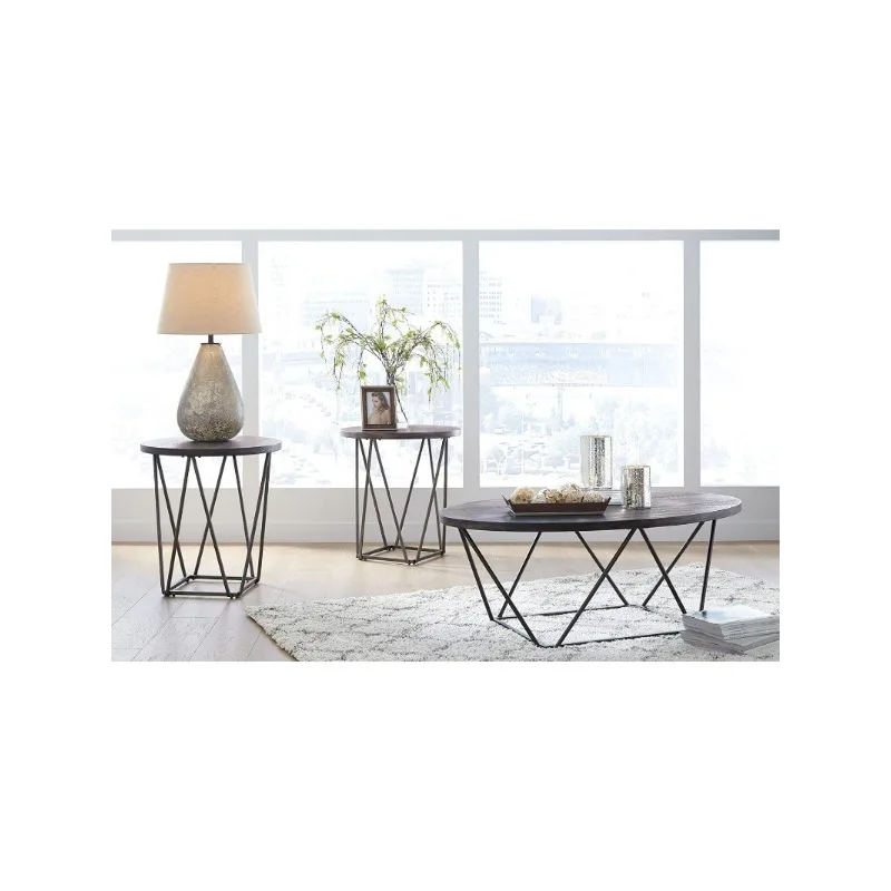 Modern 3-Piece Living Room Set Includes Coffee Table and End Tables Dark Brown with Metal Legs and Matches with Any Furniture