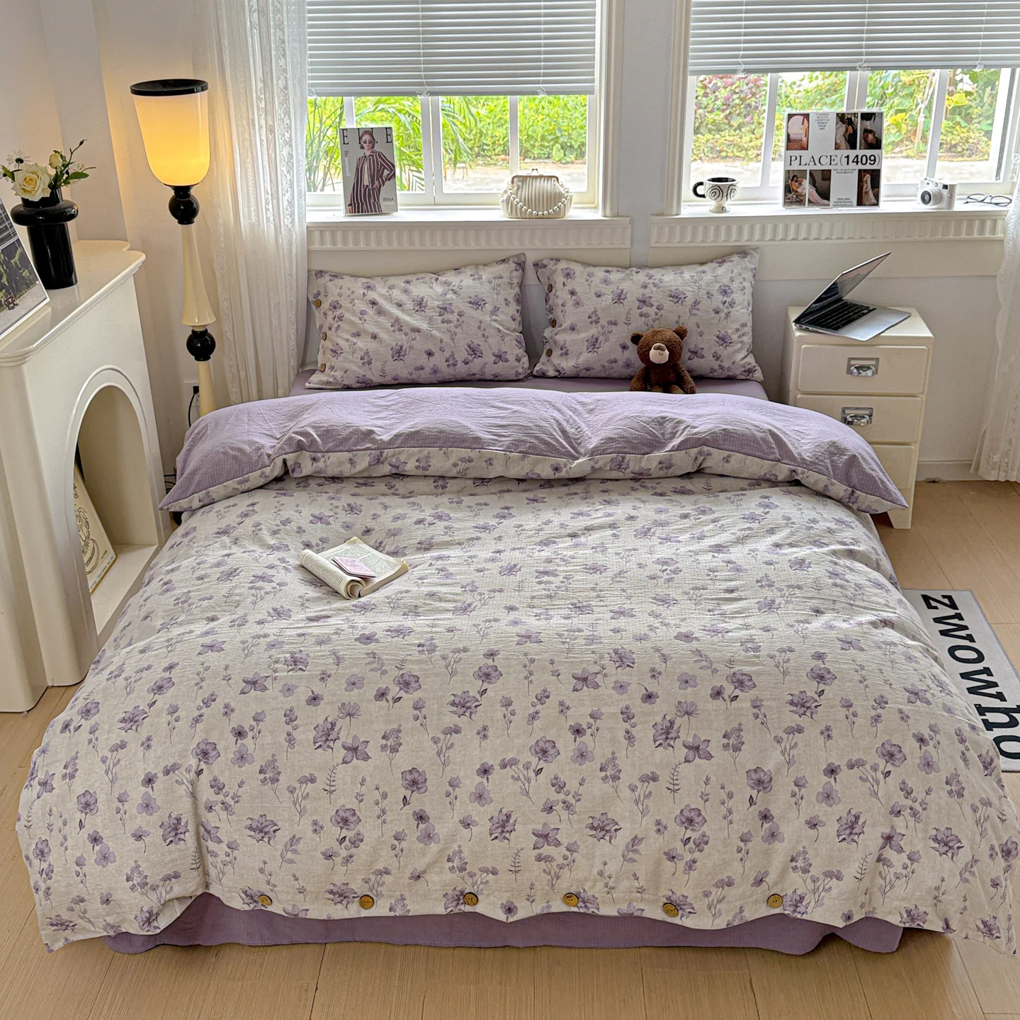 Grünes Blumen-Bettwäsche-Set, Vintage-Bettbezug-Set mit Kissenbezügen, Einzelbett, Doppelbett, Bett, Heimdekoration, Bettwäsche-Set für Zuhause – Detail 2