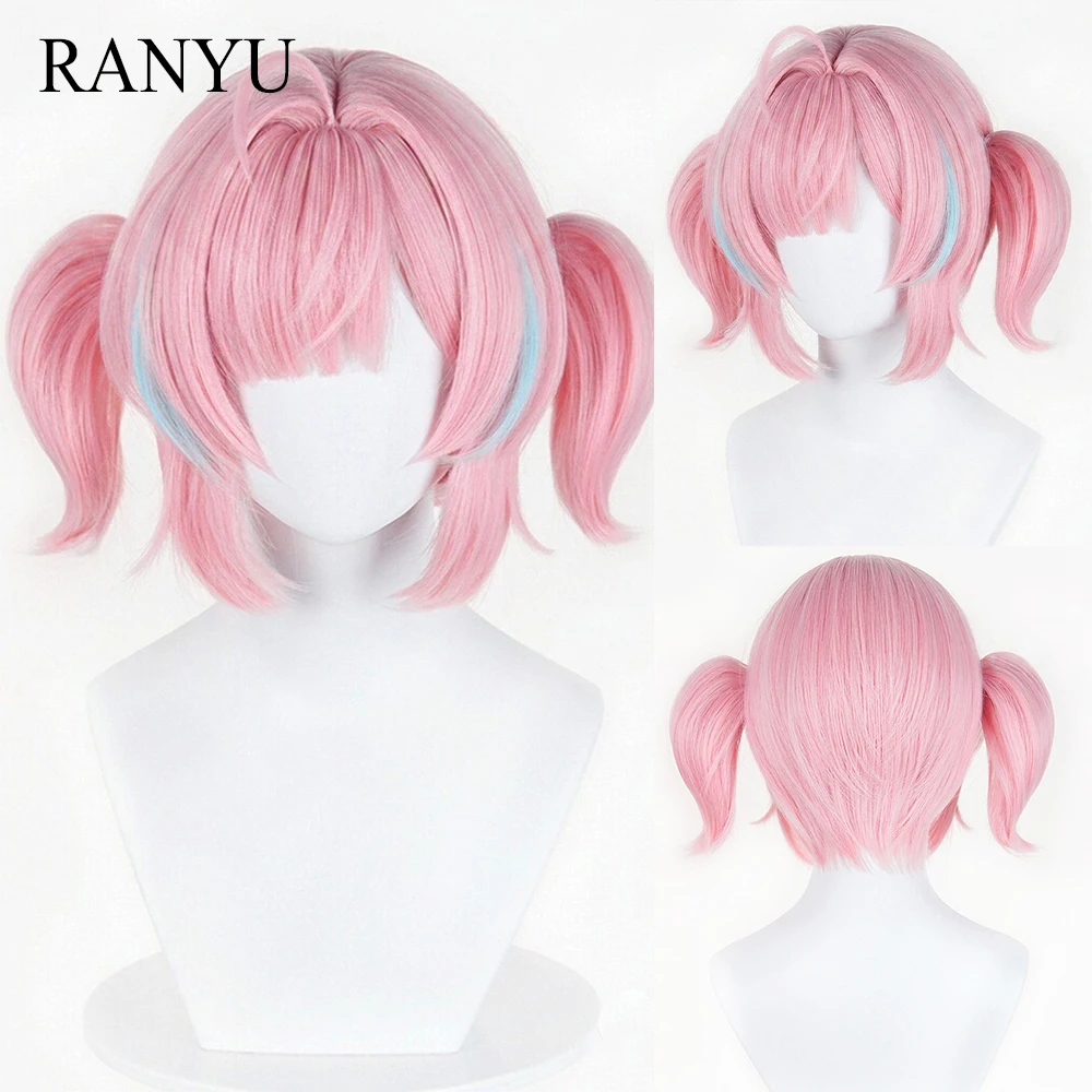pink-blue-highlights-short-straight-synthetic-wigs-with-double-ponytail-clip-anime-game-cosplay-fluffy-wig-for-daily-party