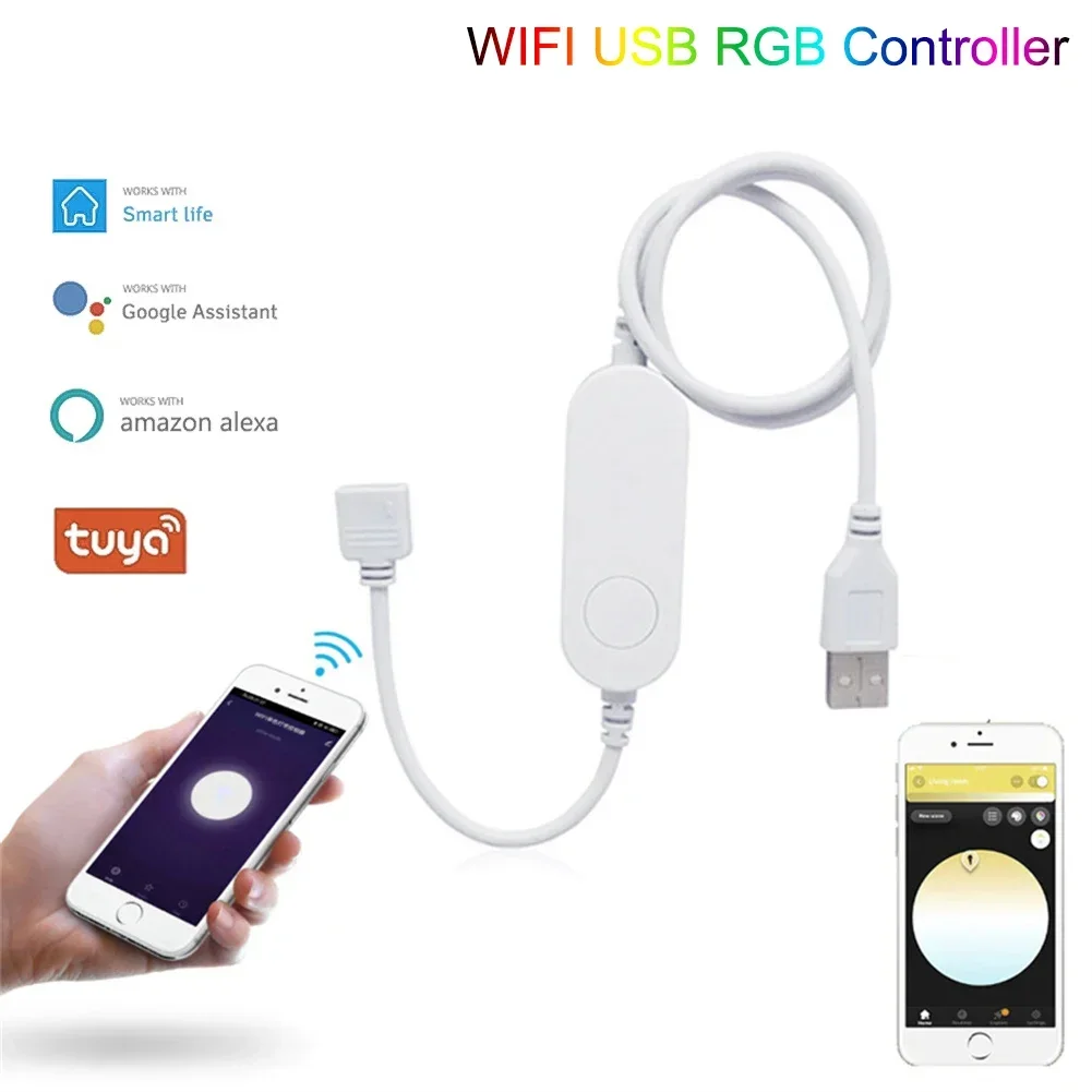 Inteligentny kontroler Wifi RGB Google Alexa Tuya Zdalne sterowanie Ściemniacz USB do taśm LED 5V 12V 24V 5050 WS2811 WS2812 RGB RGBW