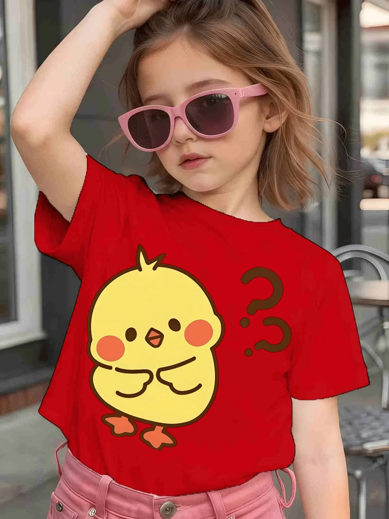Cute Yellow Chick Question Mark Graphic Kids Tee Boys Girls Family Matching Cotton Crew Neck Short Sleeve Soft Casual Summer Tee