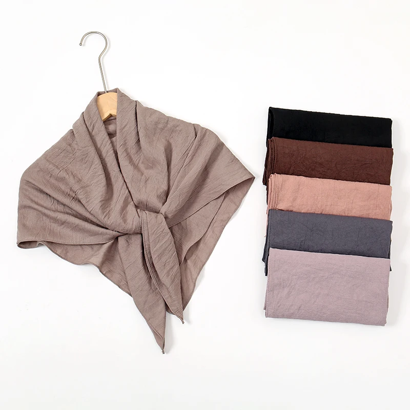 Crinkle Solid Square Scarf For Muslim Woman Hijab Shawl Lady Fashion Headband Hair Scarf Islamic Turban Bandana 90*90cm