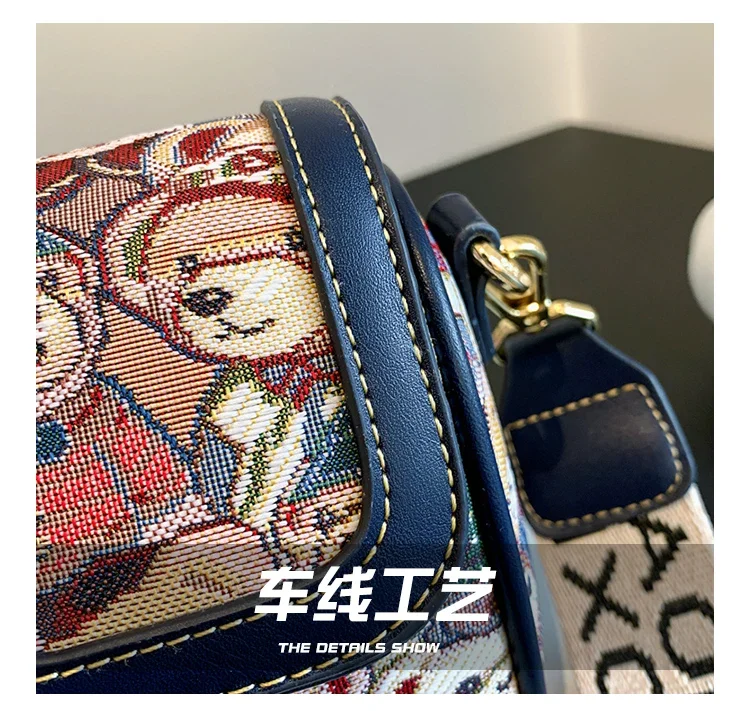 Cartoon Bear Crossbody Bag for Women 2023 New Canvas Shoulder Bucket Bag Full Match Ladies Purses and Handbags Bolsas De Mujer