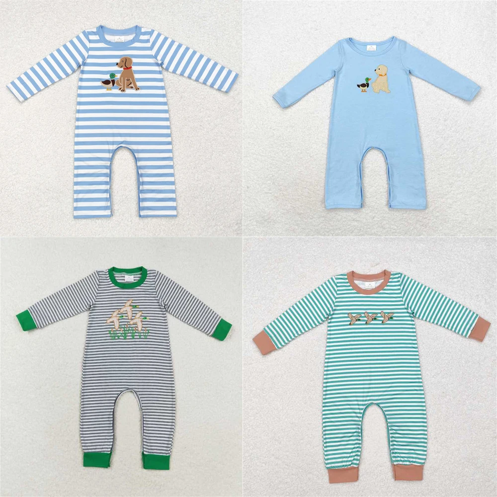 Wholesale kids newborn toddler western boutique hunting children clothing onesies Baby Infant Boys Dog Duck Stripes Rompers