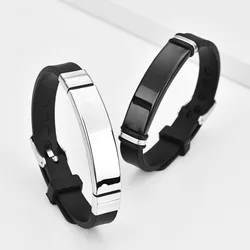 10pcs 10mm Simple Fashion Punk Stainless Steel Silica Gel Bracelets For Men Charm Bracelets 22cm Length