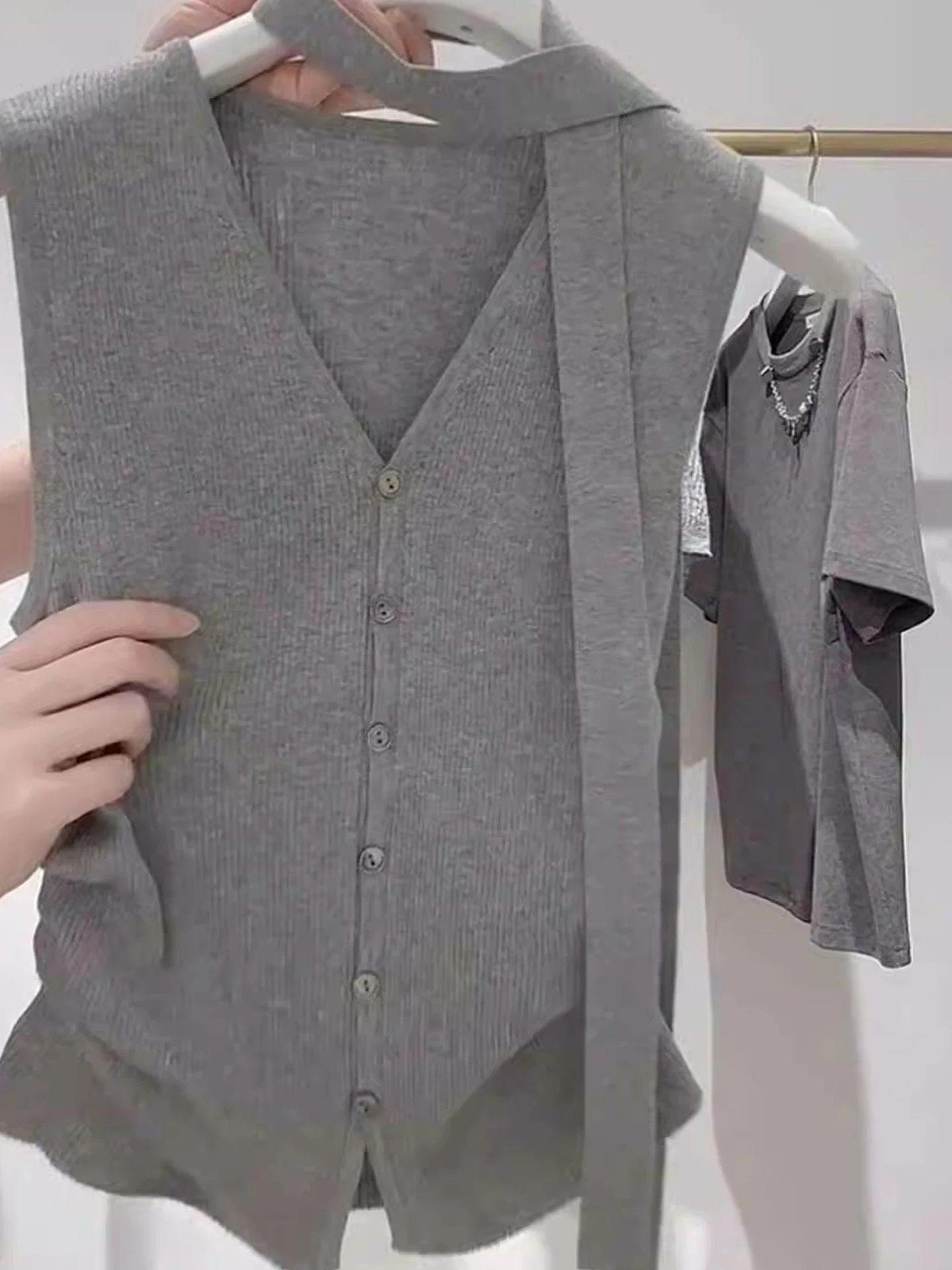 Comodo cardigan aperto lavorato a maglia in puro colore V-Ne Top estivo coreano Sle Dimagrante Svel delicato sulla pelle Unico e Attr...