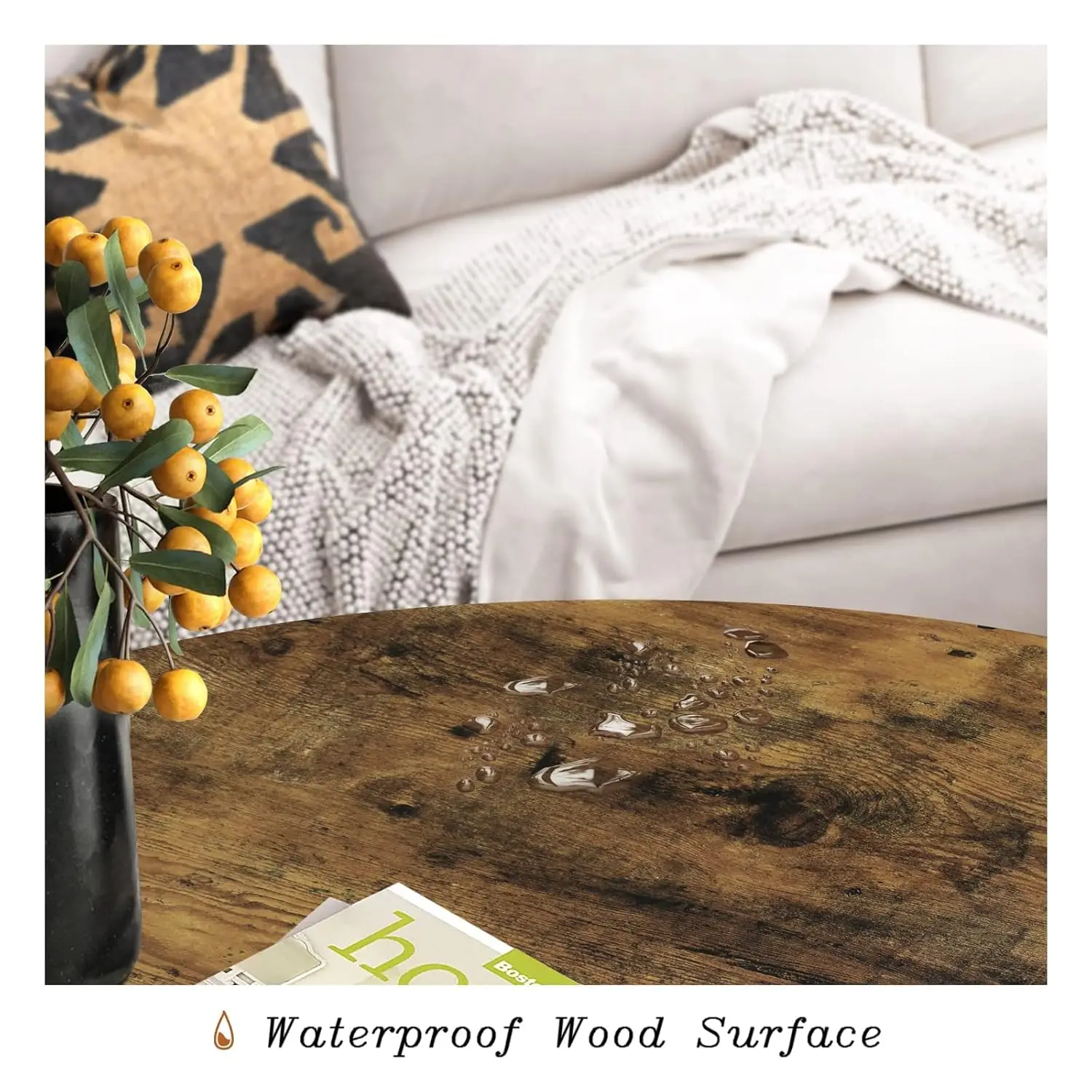 طاولة قهوة مستديرة صغيرة للمساحة الصغيرة، طاولة قهوة خشبية بنية ريفية بطبقتين مقاس 23.5 بوصة مع مساحة تخزين مفتوحة لغرفة المعيشة/الشرفة