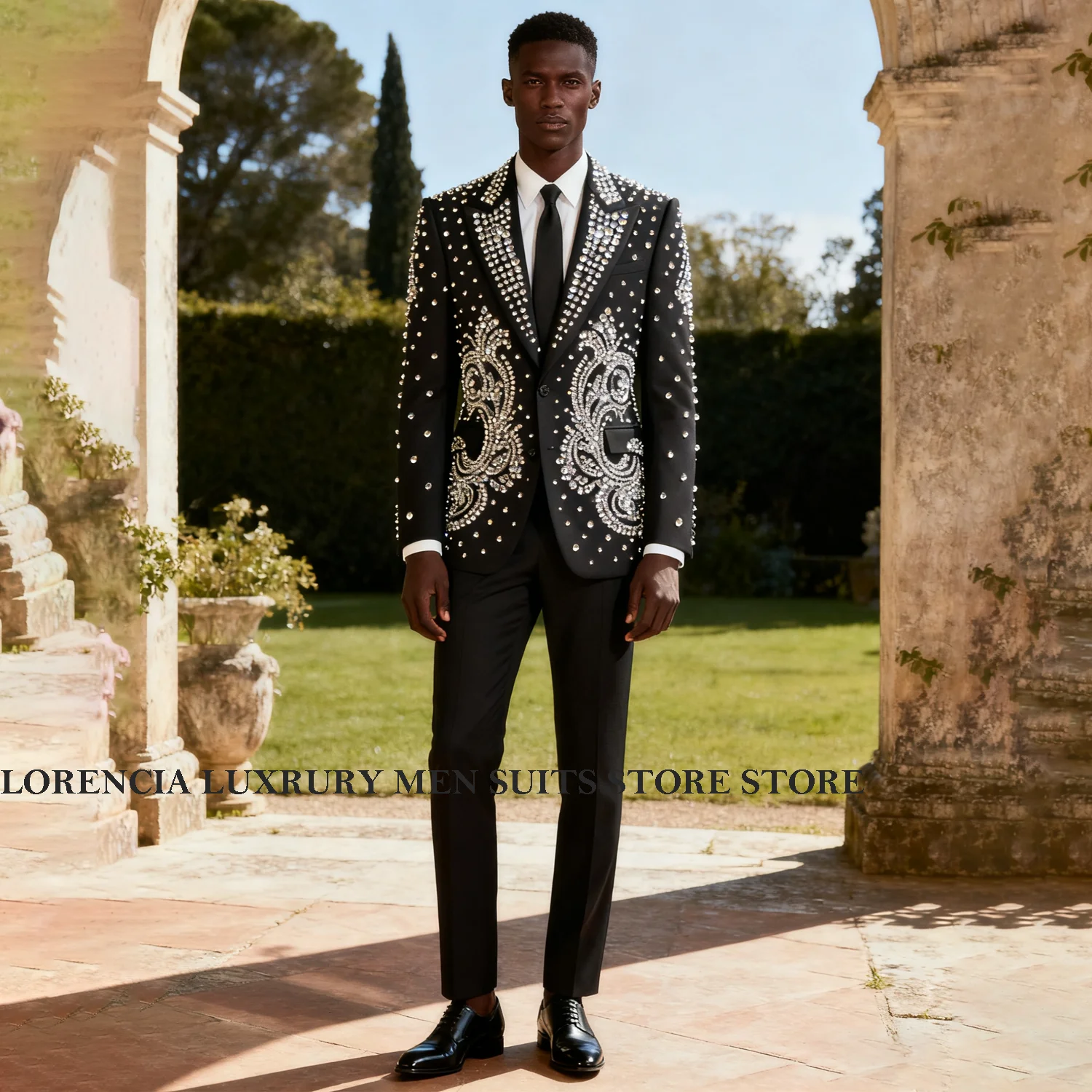 

Изысканные мужские костюмы с бриллиантами по индивидуальному заказу, комплекты из 2 предметов, мужские пиджаки для выпускного вечера, смокинги для жениха с остроконечными лацканами, Ropa Hombre