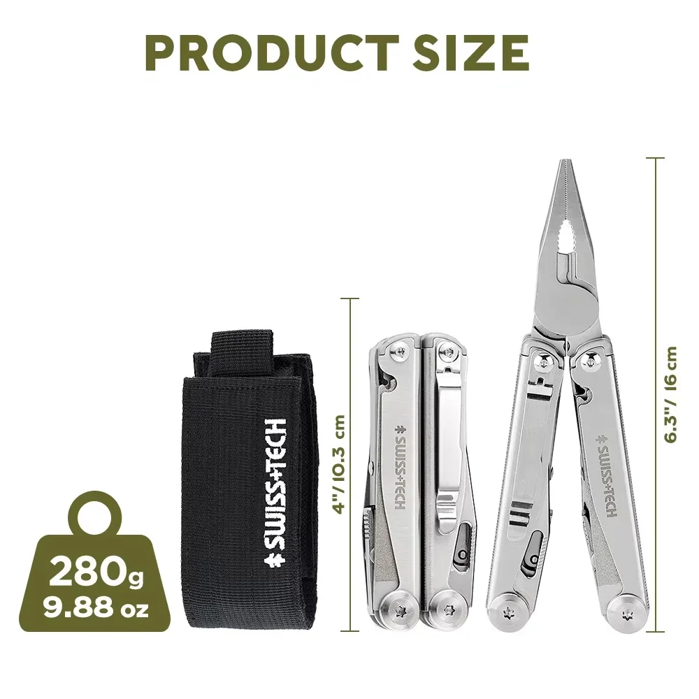 SWISS TECH 18 in 1 マルチツールプライヤー折りたたみマルチツールポケットナイフポータブル EDC ツール屋外釣りキャンプ用品