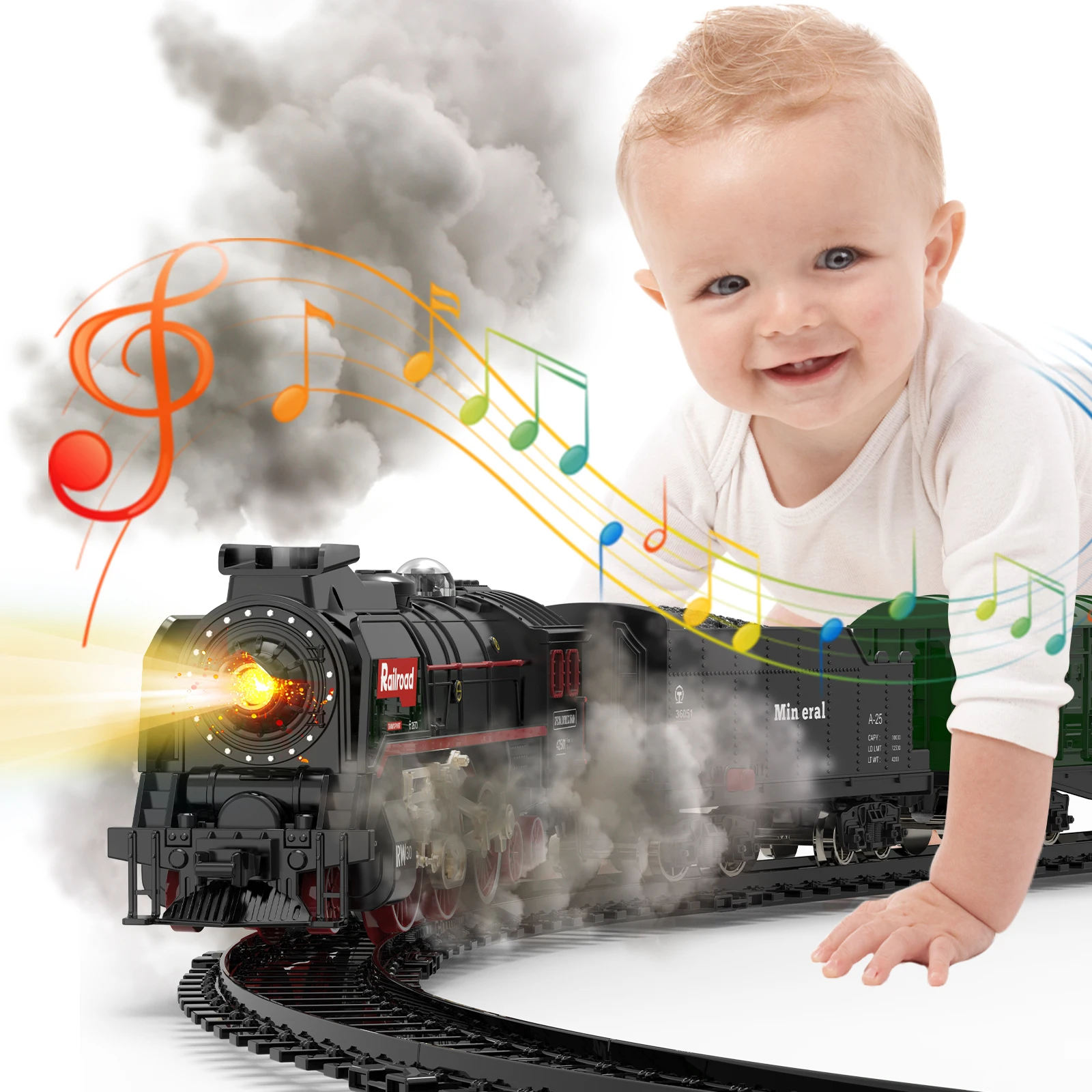 Classic Retro Steam Train Track Accessories Small Electric Smoke Train Carriage Headstock Accessories Toys for Boy Christmas ﻿