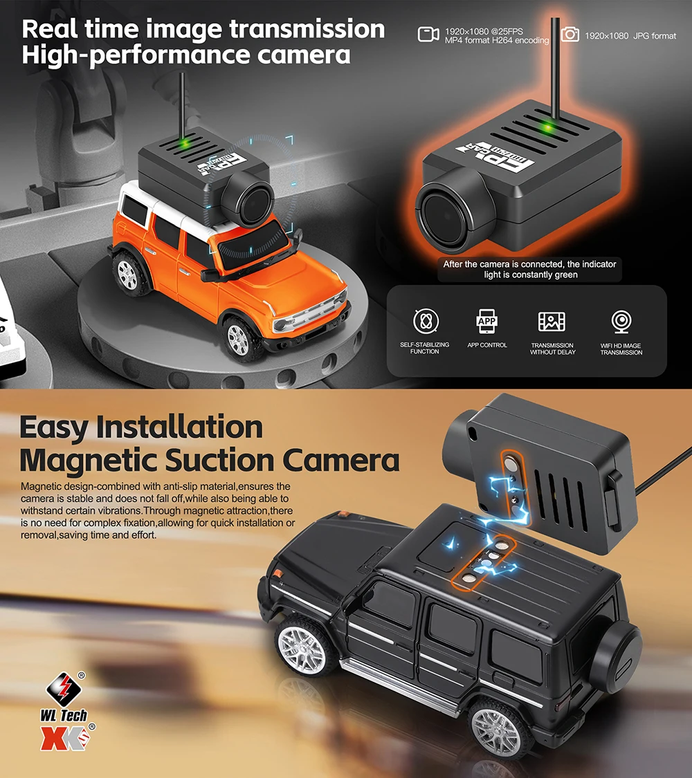 WLtoys RC Cars 1:64 Mini 6406 HD-Kameraauto 120 °   Weitwinkel 2,4G 720P Dual Control