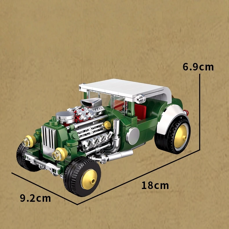 Retro Vintage Auto Baustein-Set, Fahrzeug-Baustein-Modell Ornament, Geeignet zum Verschenken und Sammeln.