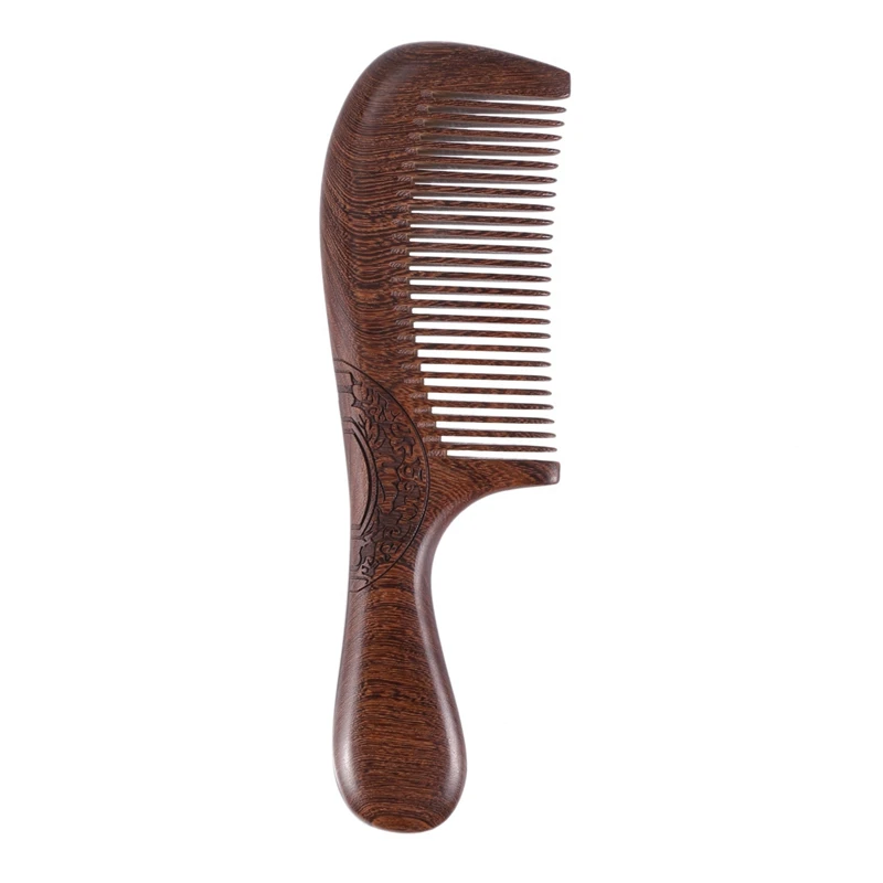 2X Unisex Sandalwood Comb Women Men Home Travel Wood Anti-Static Fine-Tooth Comb Wooden Handles Hair Comb