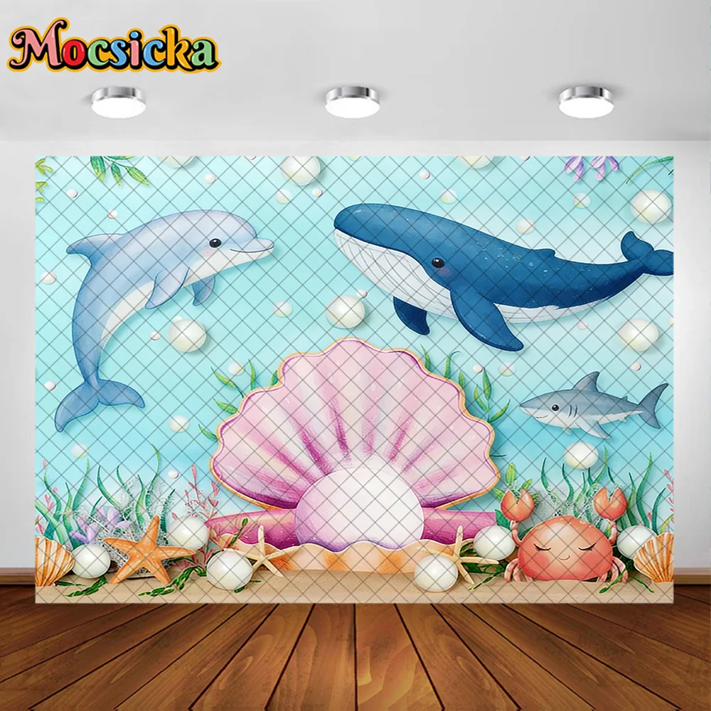 Mocsicka Photography Backdrop Underwater World Whales Dolphins Decoration Baby Shower Newborn Party Backgrounds For Photographs