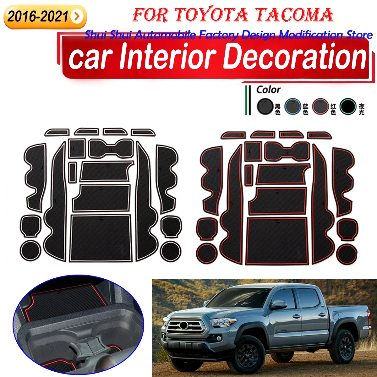 

For Toyota Tacoma 2016-2021 Gate Slot Cushion Center Console Storage Water Cup Anti Slip Pad Car Interior Decoration Body Kits