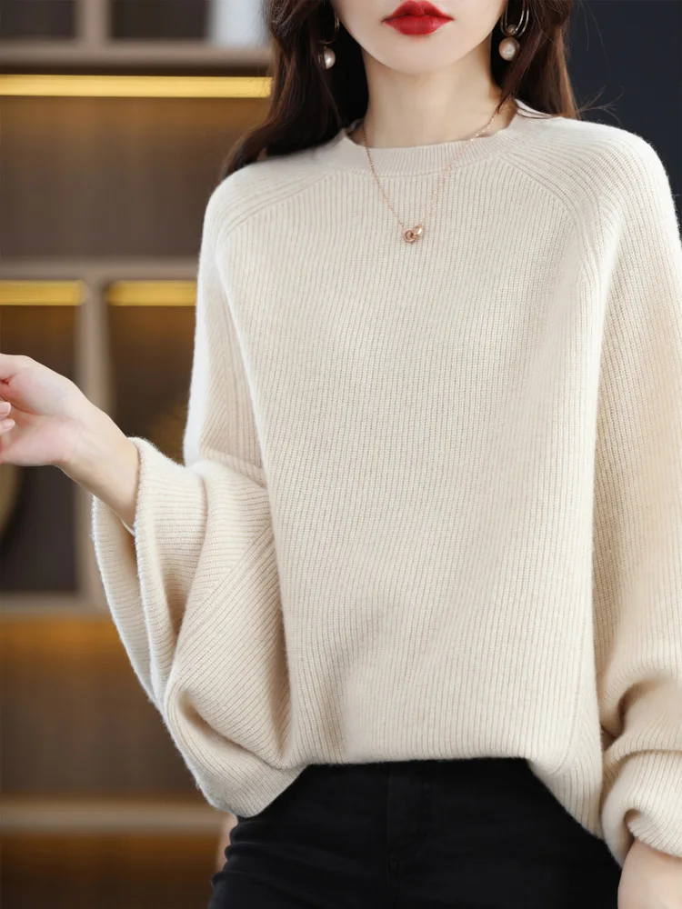 2024 New Spring Autumn 100% Merino Wool Sweater Women Cashmere Pullover Soft Solid Color Knitwear Shawl Korean Popular Female