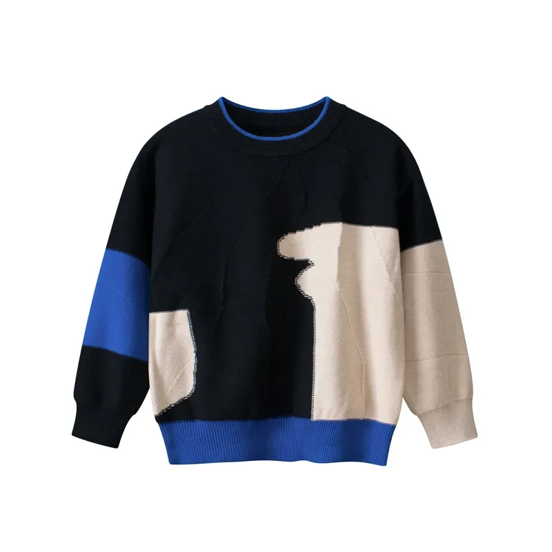 

Boys Sweaters 2024 Winter New Children's Clothing Casual Patchwork Color Pullover Top Long Sleeve Knitwear Kids Clothes