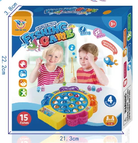 Set mainan memancing anak-anak dengan piring putar musik elektrik, ikan palsu, puzzle magnetik, simulasi ikan, permainan memancing yang menyenangkan