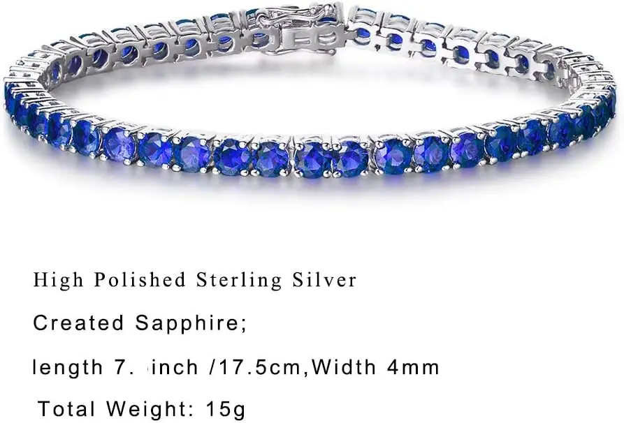 Birthstone Bracelet Sterling Silver Gemstone Tennis Bracelets Fine Jewelry Wedding Bridal Prom Birthday Gift for Women Her, Length 7.2 Inch Width 4mm