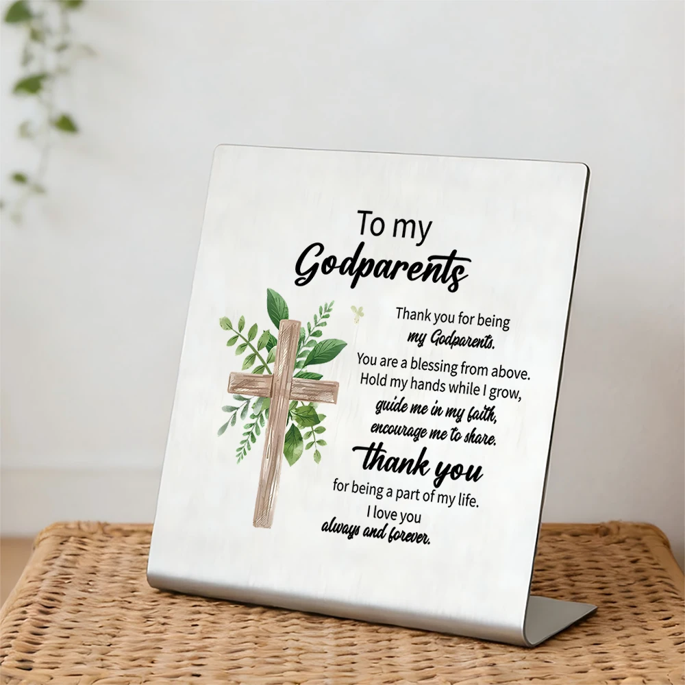 Panneau croisé cadeau pour déparents – Plaque en acier inoxydable avec message de bénédiction, cadeau de baptême et de confirmation chrétienne