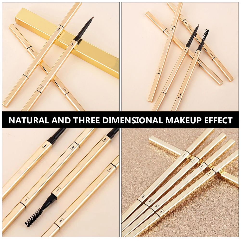 5 szt. Małe złote kredki do brwi w kształcie pręcika, dwustronne pisaki do brwi, odporne na pot, narzędzia do makijażu brwi, naturalny kształt, do codziennego użytku.