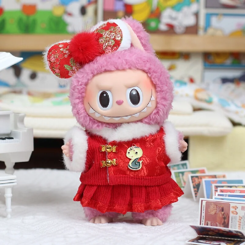 ل 17 سنتيمتر دمية لابوبو السنة الجديدة ومهرجان الربيع الإبداعية والاحتفالية الطراز القديم Hanfu مع الفينيل معلقة ملابس Labubu wi #4