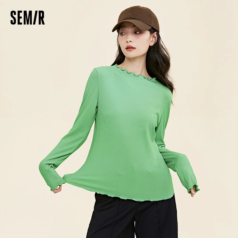 Semir Sweater T-Shirt Women Solid Color Fashionable Winter Brushed Inner Sweater Half Turtleneck Long-Sleeved Bottoming Shirt