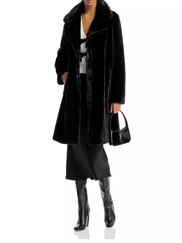 Slimming Faux Fur Coat Warm Fashionable Waist-Cinching Winter Outerwear Versatile Women's Casual Style Mid-Length Coat