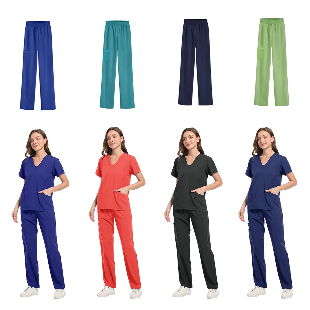 Unisex manga curta Farmácia Enfermeira Uniforme, Hospital Doctor Workwear, Uniformes de Cirurgia Odontológica Oral, Médico Scrubs, 1Pc Calças