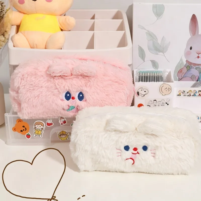Soft plush pen case, cute large capacity desktop storage pen bag, makeup storage bag, student stationery supplies