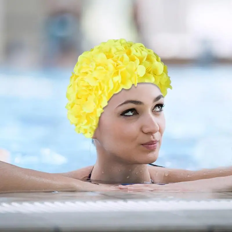 Gorro de baño Retro con estampado Floral 3D para mujer, gorro de baño de pétalos elásticos, moda de verano, Vintage