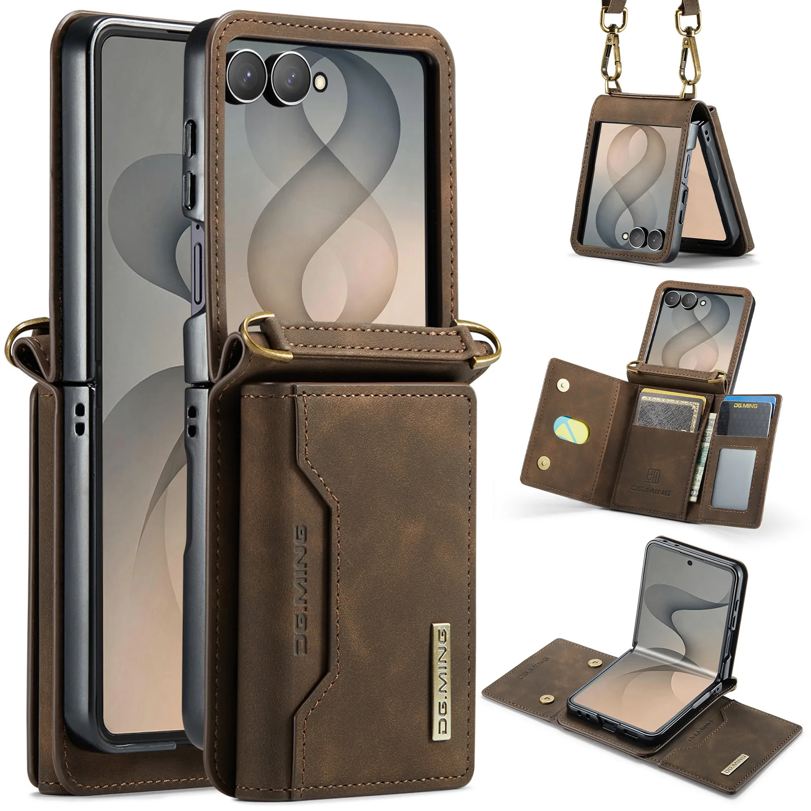 Crossbody Wallet Leather Phone Case for Samsung Galaxy Z Flip 8 7 6 5 4 3 7FE Protective Magnetic with Card Holder Pocket Cover