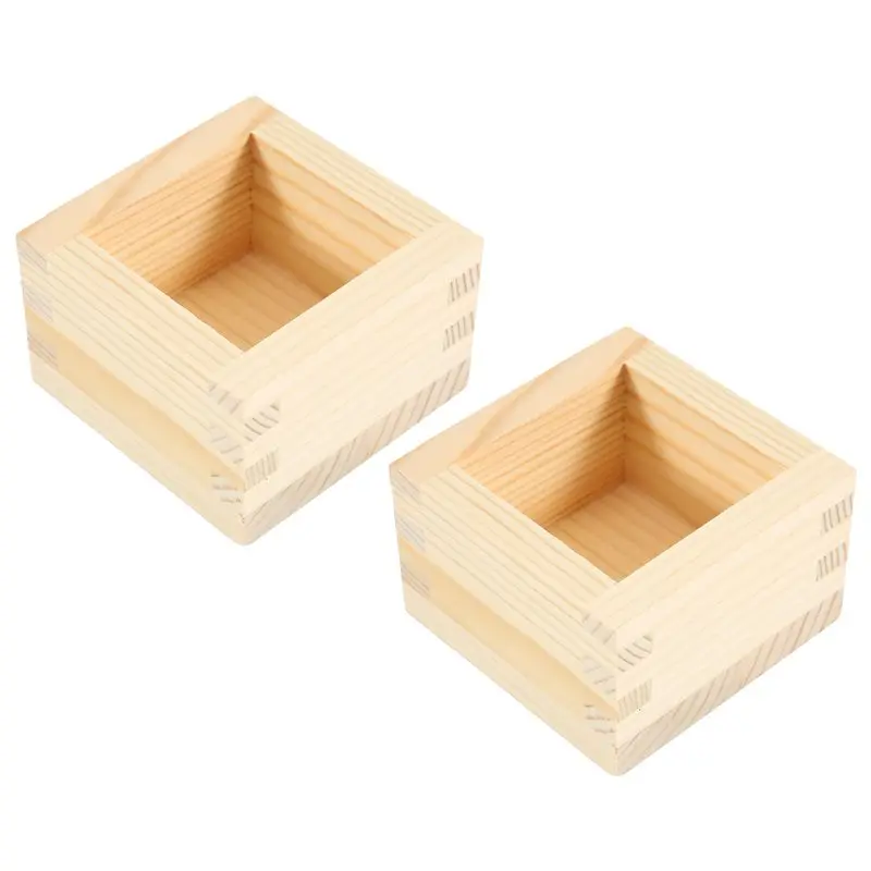 2Pcs Japanese Hinoki Wood Sake Box Wooden Masu Hinoki Wook For Chilled Sake With Leak-Resistant Interlocking Joints Highly Recom