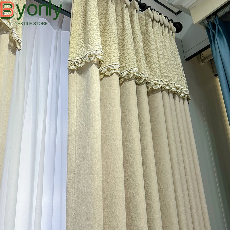 Modern Minimalist Lace Blackout Curtain for Living Room Bedroom Chenille Custom Made with Decorative Curtain Head Window Drapes