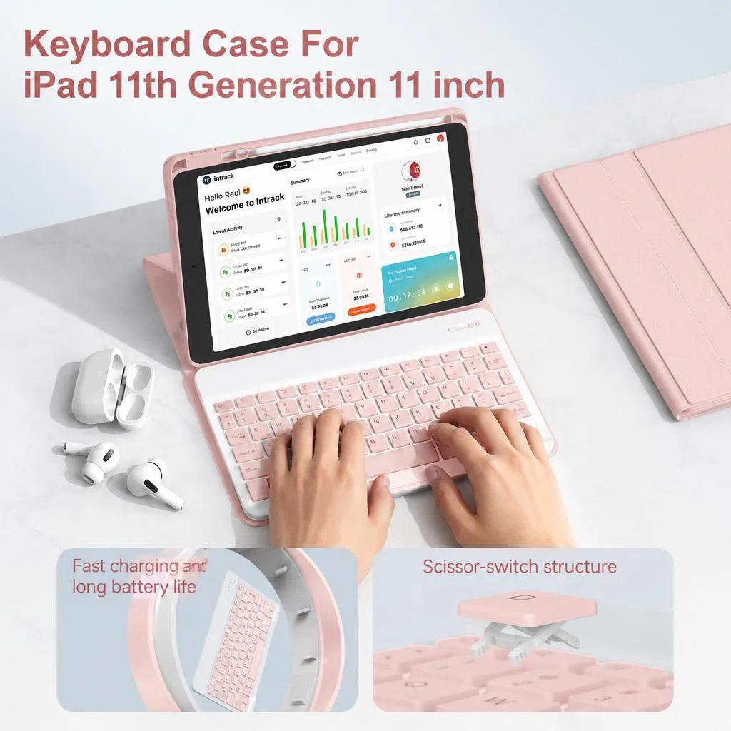 Smart Case for iPad 11th Gen 11 inch Detachable Wireless Bluetooth Keyboard iPad A16 2025Cover Support Charging With Pen Holder