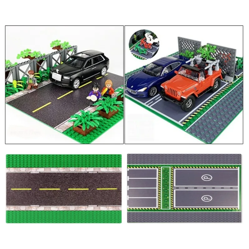 

DIY 32x32 Road Parking Accessories & Assembly Toy Smart Play Blocks for Kids: Green Base with Dot-Grain Design