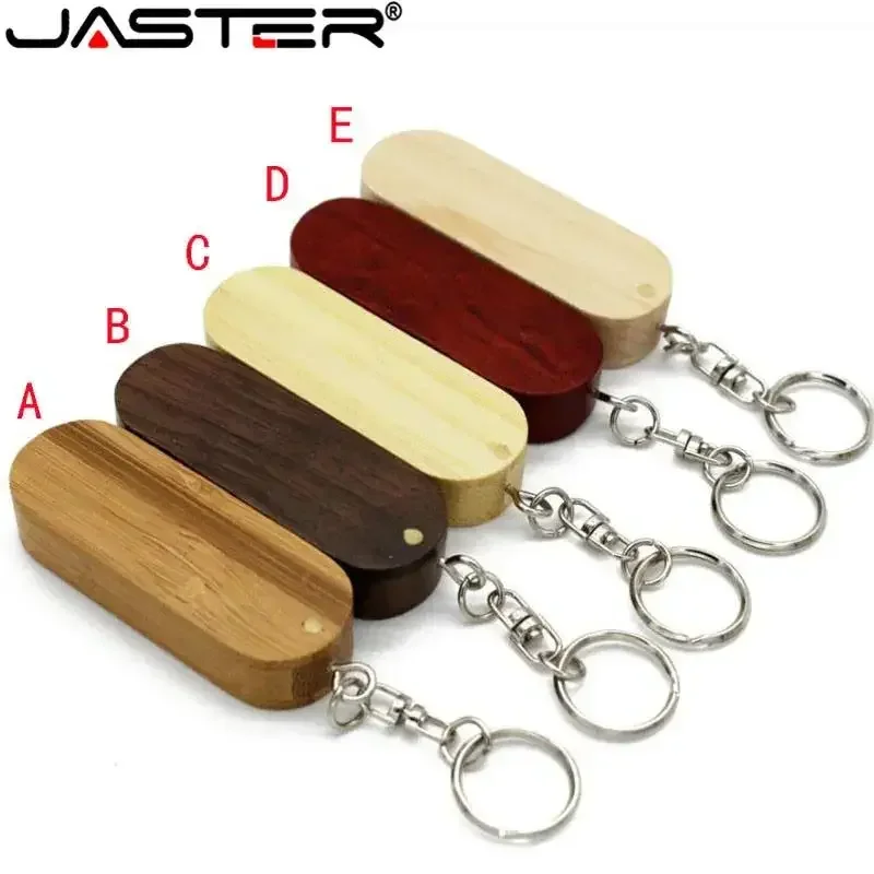 

JASTER Wooden Rotatable USB USB Flash Drives 128GB Memory Stick Free Custom Logo 64GB 32GB with Key Chain Business Gift Pendrive