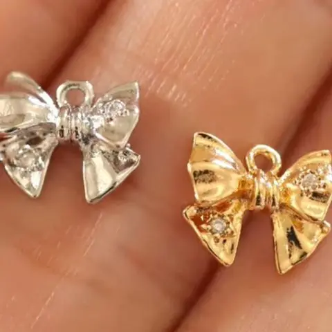 

2PCS Mini Ribbon Small Bow Pendant 8.5x10mm Copper-plated Real Gold Cute DIY Handmade Accessory