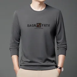 Spring and Autumn Men's Pullover Round Neck Solid Print Letter Embroidered Long Sleeve T-shirt Hoodies Fashion Casual Tops