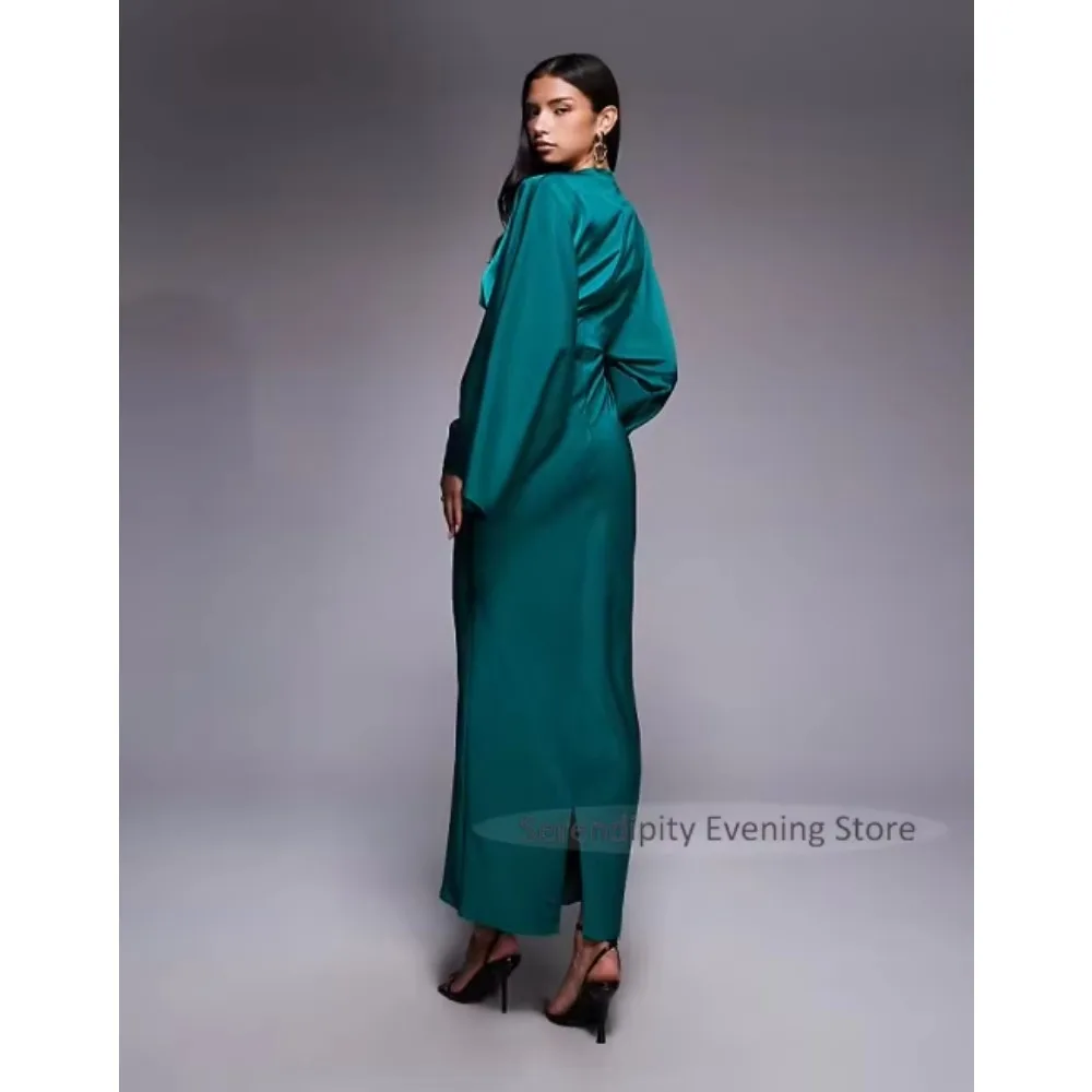 Customized Satin Long Evening Dresses Sheath Luxury Party Dress Column Full Sleeves Prom Cocktail Gowns for Wedding Guest