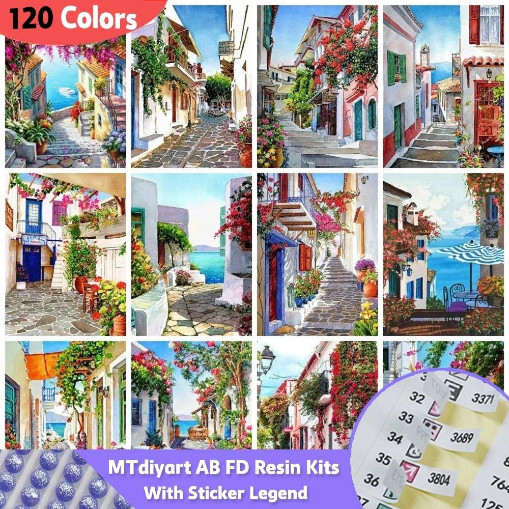 Cidade à beira-mar 120 cores ab fd 5d diy resina pintura diamante com adesivo bordado mosaico rua paisagem decoração de casa