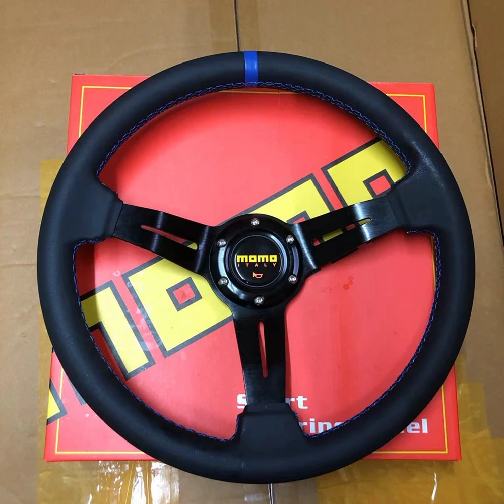 JDM 350MM Racing MOMO Steering Wheel Universal Car Drift Real Leather Steering Wheel Volantes For VW HONDA TOYOTA BMW Nissan