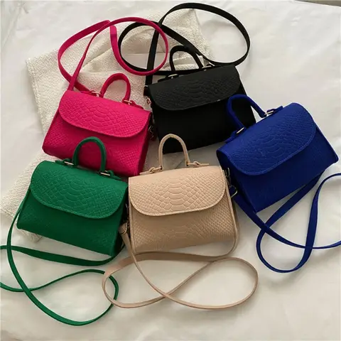 1 Pcs 새로운 핸드백 펠트 가방 악어 패턴 들여 쓰기 틈새 패션 디자인 작은 사각형 가방 어깨 가방