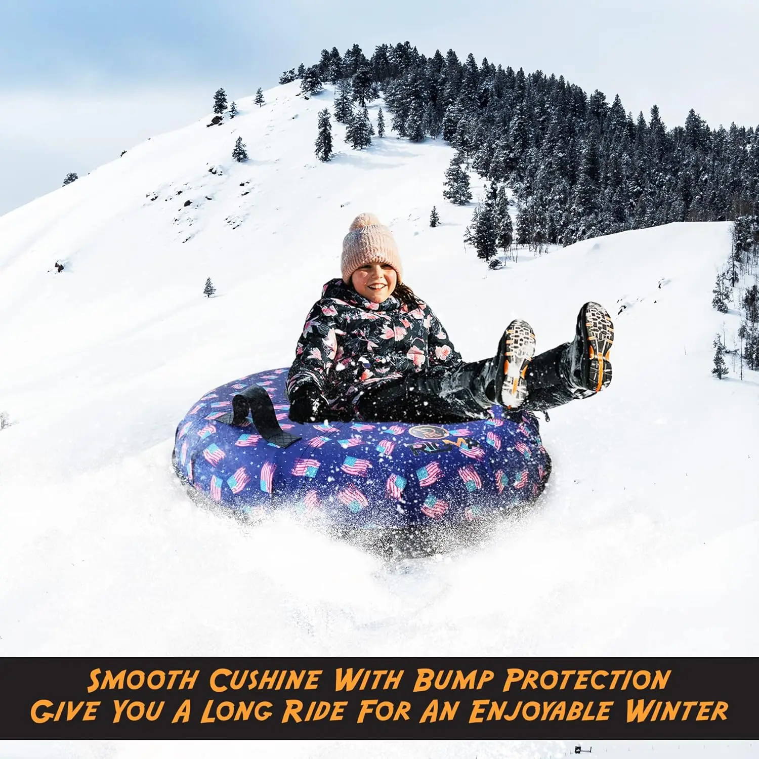 Snow Tube - Heavy Duty Snow Sleds | Hard Plastic Bottom, High Speed Tubes, Inflatable Snow Sled for Adults & Kids|