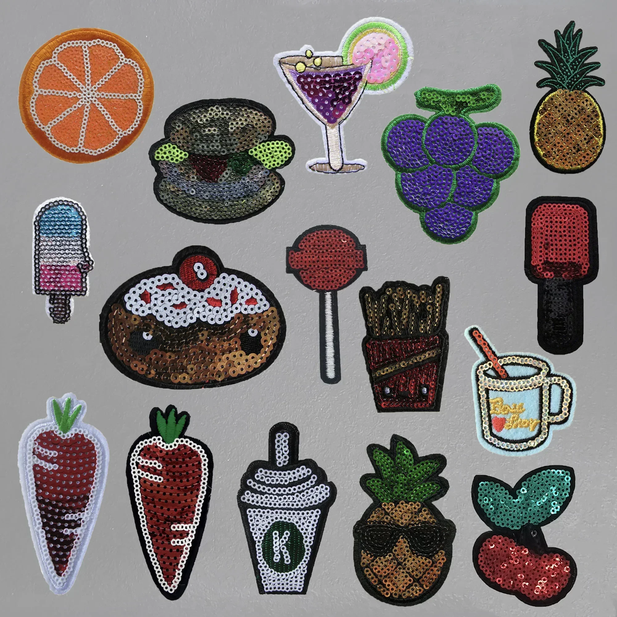 Wholesale sales of fruit and vegetable sequins fabric patches 1 pcs DIY hot melt adhesive ironing and sewable patch patches