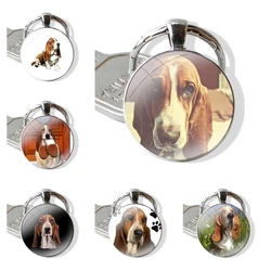 Basset Hound dog art Glass Metal ciondolo portachiavi classico uomo donna portachiavi accessori gioielli regali