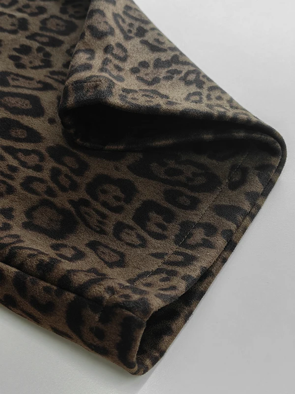 Modigirl المرأة الخريف الشتاء المرقعة الحياكة بناطيل تدفئة 2025 ليوبارد واسعة الساق الحضرية الخروج العصرية السيدات تمتد قيعان